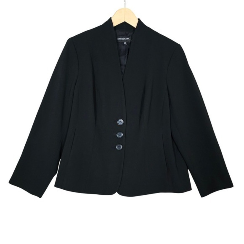 Jones New York Collection Black Triacetate Blend 3-Button Petite Blazer 14WP